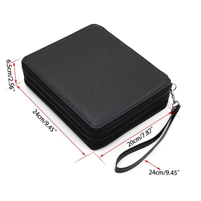 BTSKY Deluxe PU Leather Pencil Case For Colored Pencils - 120 Slot Pencil Holder with Handle Strap Handy Colored Pencil Box Large(Black) - Image 3